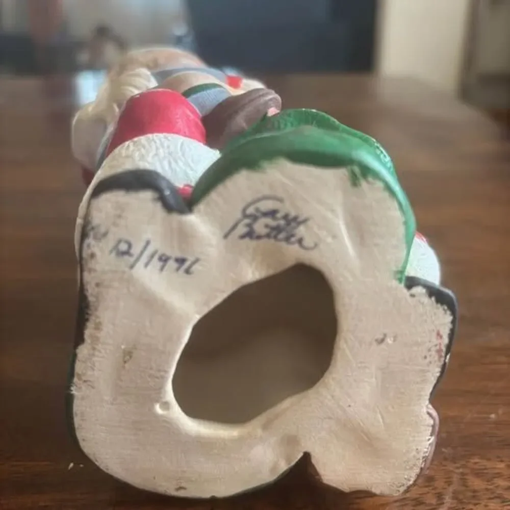 Vintage 1976 Signed Ceramic Santa Claus with Children Figurine